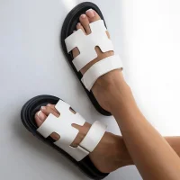 Sarmes Kadın Terlik Beyaz – Kaymaz Taban, Yazlık ve Kışlık Ev Rahat Ortopedik Model