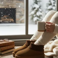 Triko Boğazlı Kalın Taban Kışlık İçi Kürklü Kadın Bot - Taba