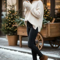 Triko Boğazlı Kalın Taban Kışlık İçi Kürklü Kadın Bot - Taba