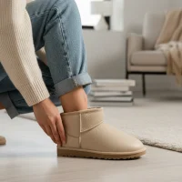 Ultra Mini Classic Süet İçi Kürklü Kadın Bot - Deri Bej