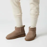 Ultra Mini Classic Suede Fur-Lined Womens Boot - Beige