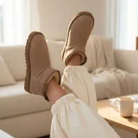 Ultra Mini Classic Suede Fur-Lined Womens Boot - Beige