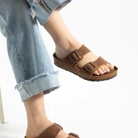 Fuga Comfort Unisex Buckled Slippers - Tabacco