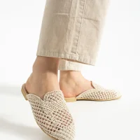 Velora Kadın Hasır Örgü Terlik – Bej Zarafeti