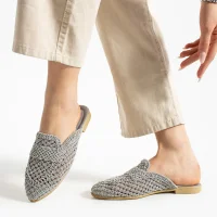 Velora Kadın Hasır Örgü Terlik – Gri Zarafeti