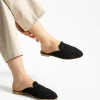 Velora Kadın Hasır Örgü Terlik – Siyah Zarafeti