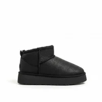 Yüksek Mini Classic İçi Kürklü Kadın Bot - Deri Siyah