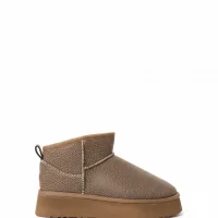 Yüksek Mini Classic İçi Kürklü Kadın Bot - Deri Vizon