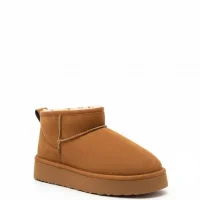 Yüksek Mini Classic Süet İçi Kürklü Kadın Bot - Taba