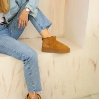 Yüksek Mini Classic Süet İçi Kürklü Kadın Bot - Taba