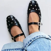 Zımp Kadın Drop Detay Deri Babet Siyah