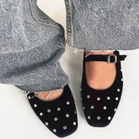 Zımp Kadın Drop Detay Kadife Babet Siyah