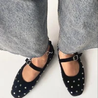 Zımp Kadın Drop Detay Kadife Babet Siyah