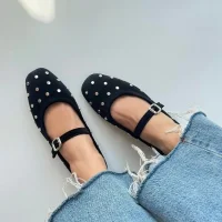 Zımp Kadın Drop Detay Kadife Babet Siyah