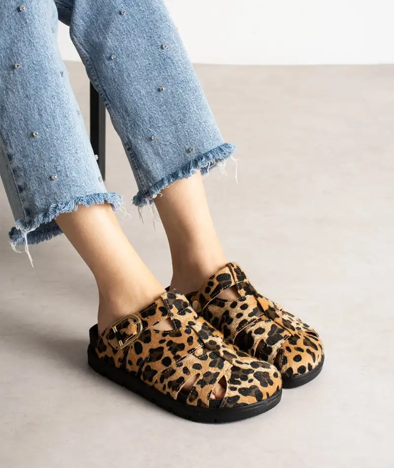 Arven Premium Örümcek Model Terlik - Leopar Kahve