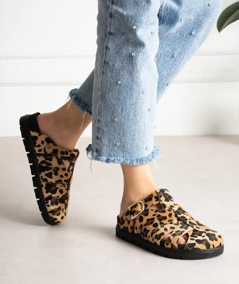 Arven Premium Örümcek Model Terlik - Leopar Kahve