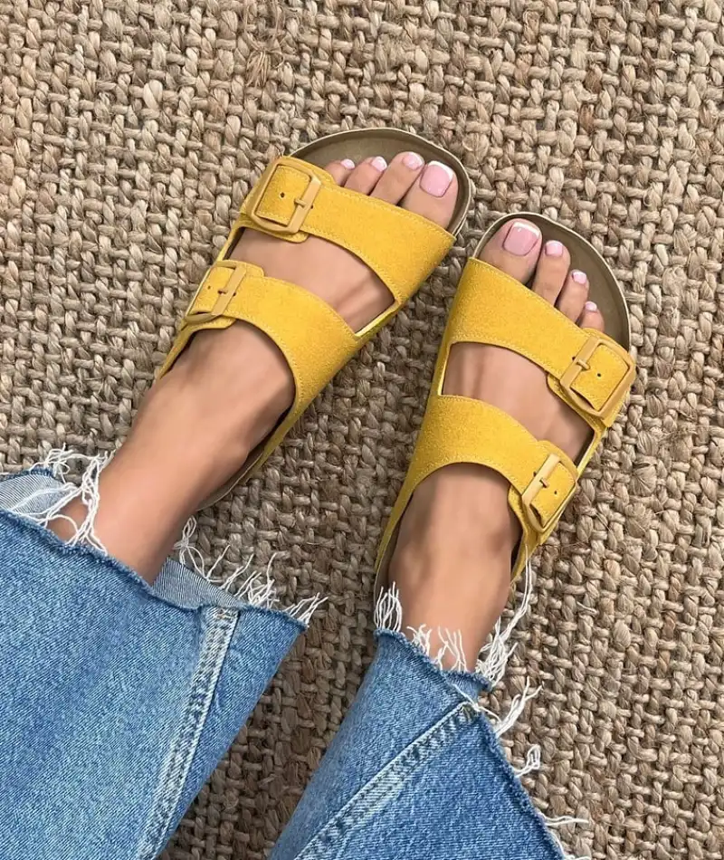 Terra Sarı Deri Tozu Günlük Terlik - Dikişli, Ortopedik, Konforlu