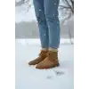 Bağcıklı Kışlık Süet İçi Kürklü Kadın Bot - Taba