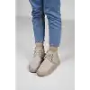 Bağcıklı Kışlık Süet İçi Kürklü Kadın Bot - Bej