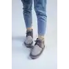 Bağcıklı Kışlık Süet İçi Kürklü Kadın Bot - Gri