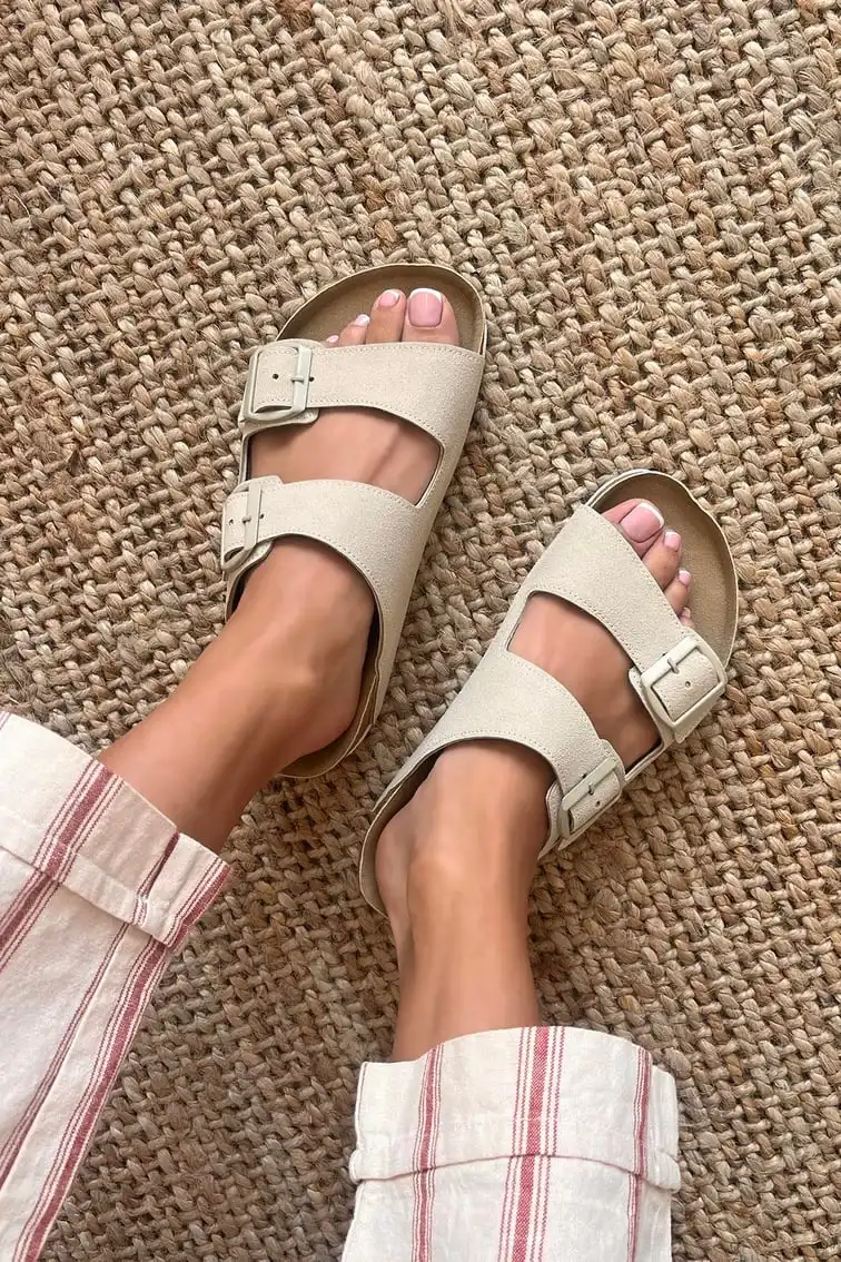 Terra Bej Deri Tozu Günlük Terlik - Dikişli, Ortopedik, Konforlu