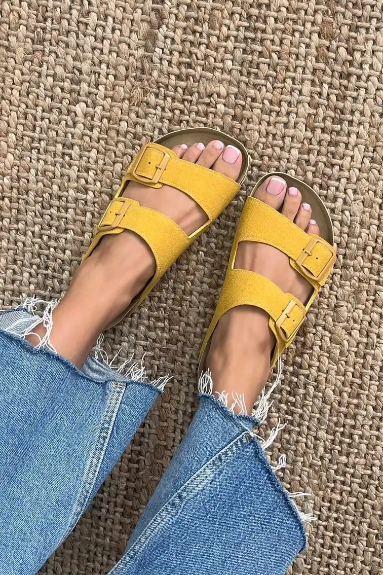 Terra Sarı Deri Tozu Günlük Terlik - Dikişli, Ortopedik, Konforlu