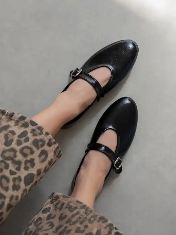 Jin Kadın Kırışık Deri Babet Siyah