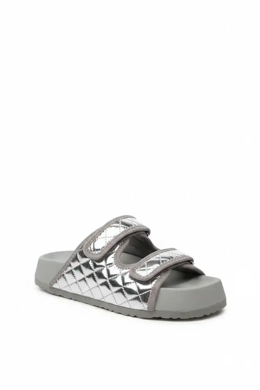 Kapitone Cırtlı Ev Dış Mekan Kadın Terlik – Parlak Gri