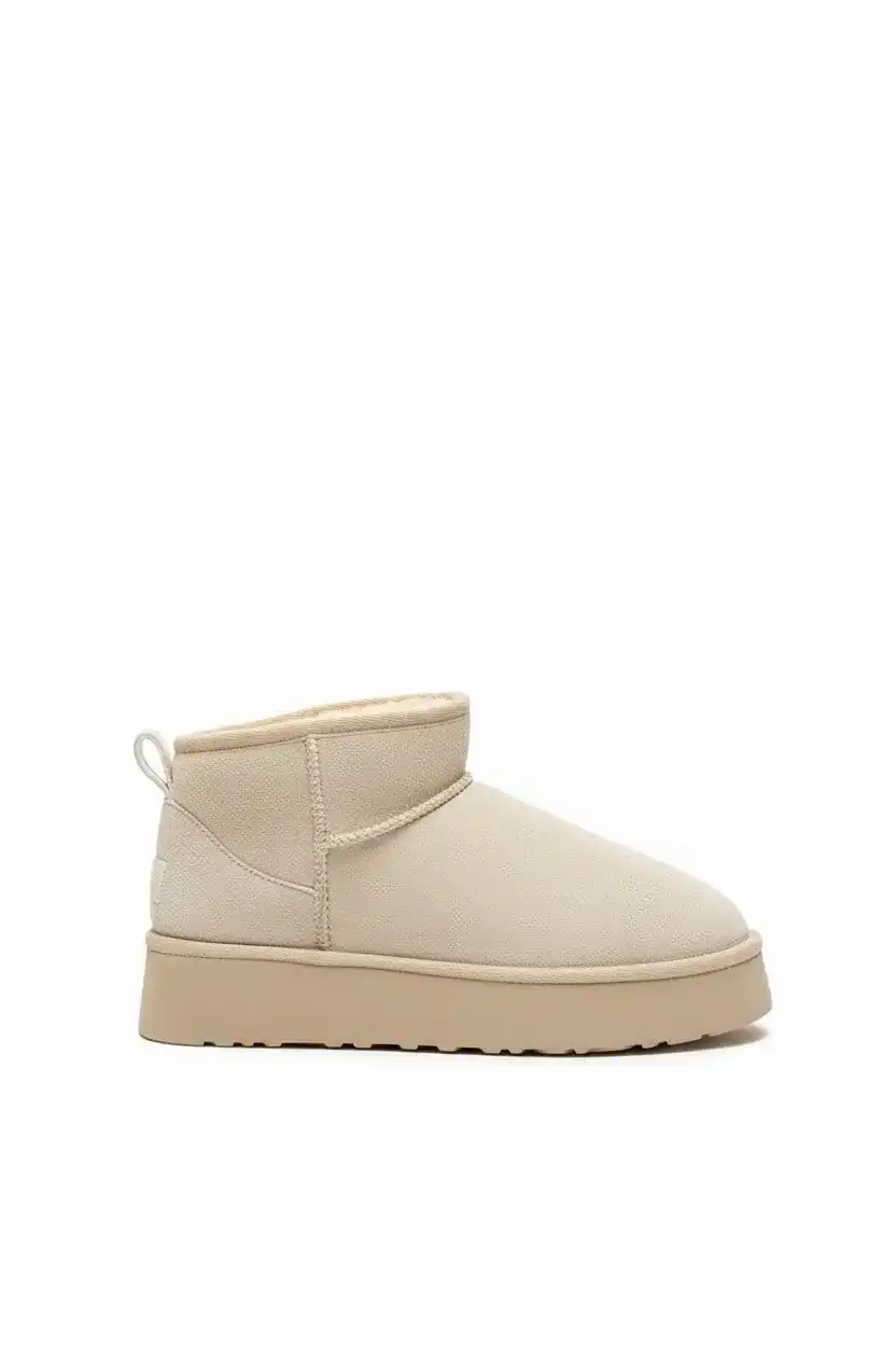 Yüksek Mini Classic Süet İçi Kürklü Kadın Bot - Bej