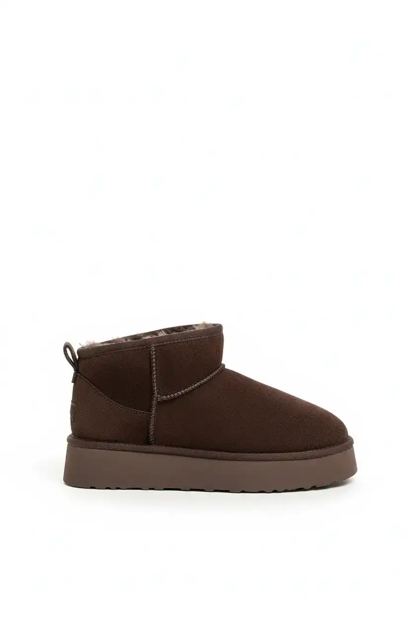 Yüksek Mini Classic Süet İçi Kürklü Kadın Bot - Kahve