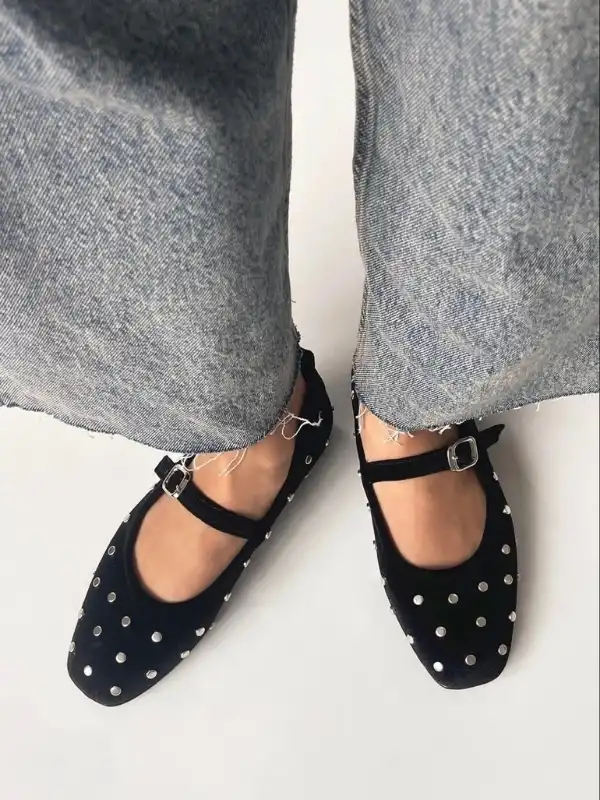 Zımp Kadın Drop Detay Kadife Babet Siyah