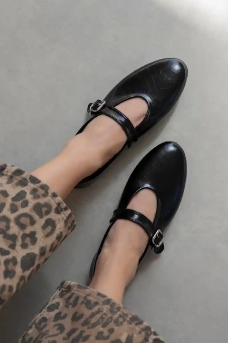 Jin Kadın Kırışık Deri Babet Siyah