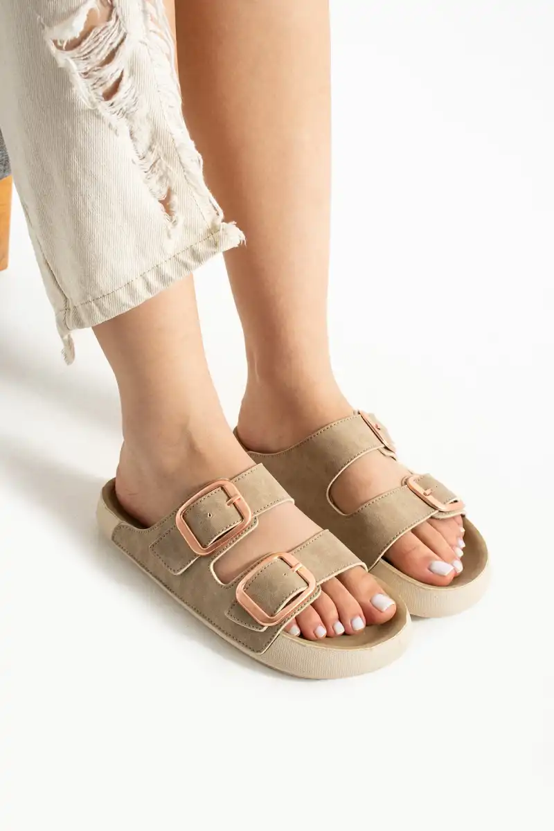 Lena Bej Kadın Terlik – Ortopedik, Hafif, Kaymaz Taban