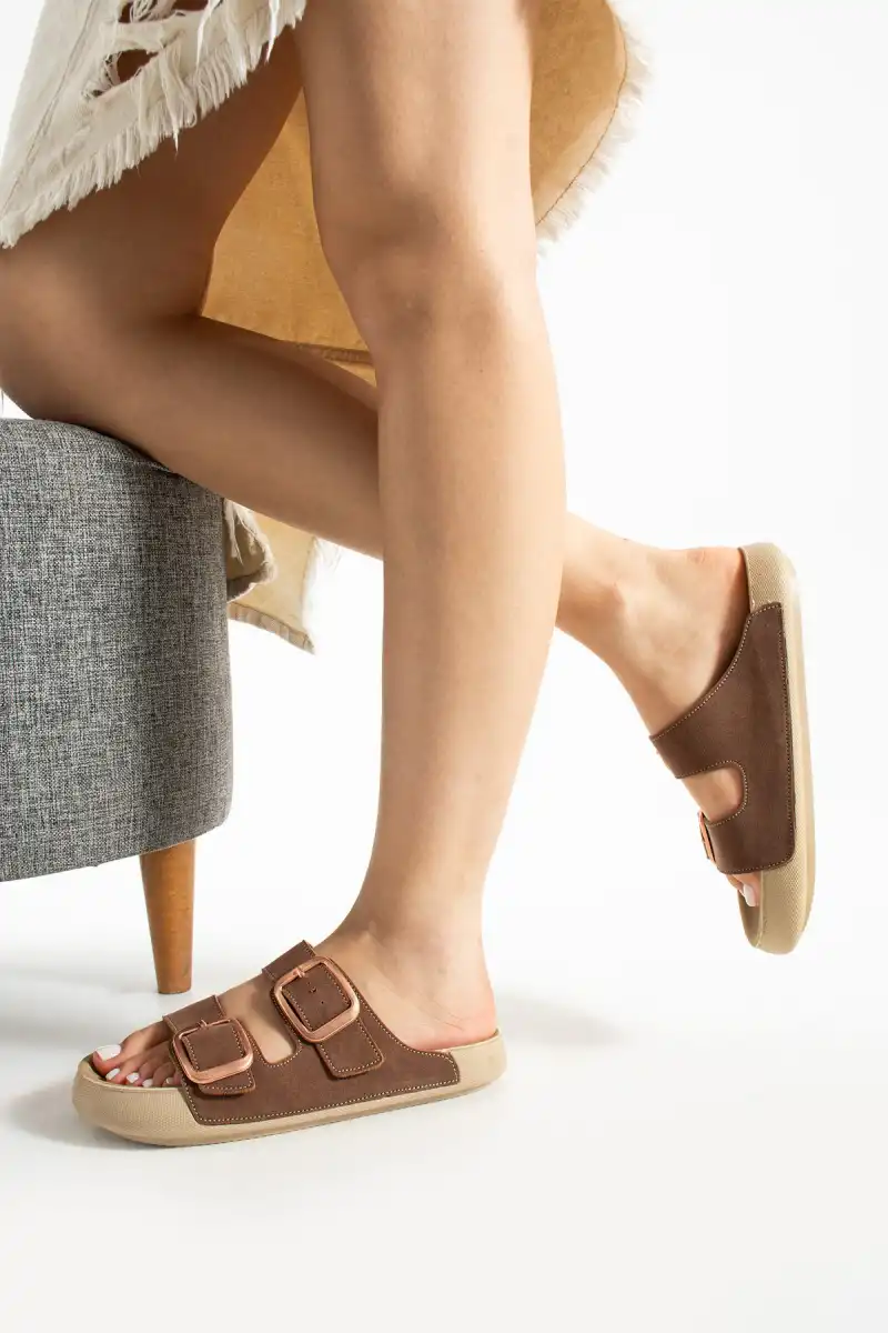 Lena Kahverengi Kadın Terlik – Ortopedik, Hafif, Kaymaz Taban