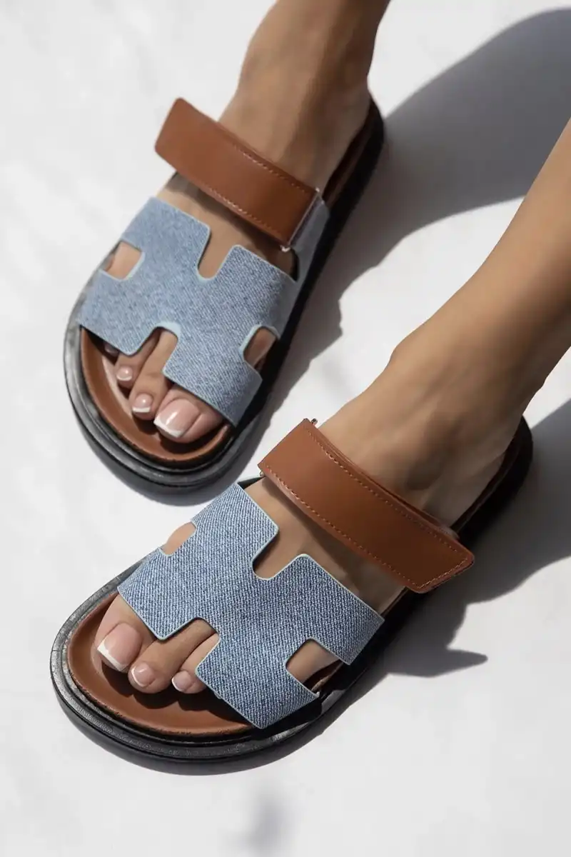 Sarmes Kadın Terlik Mavi – Kaymaz Taban, Yazlık ve Kışlık Ev Rahat Ortopedik Model