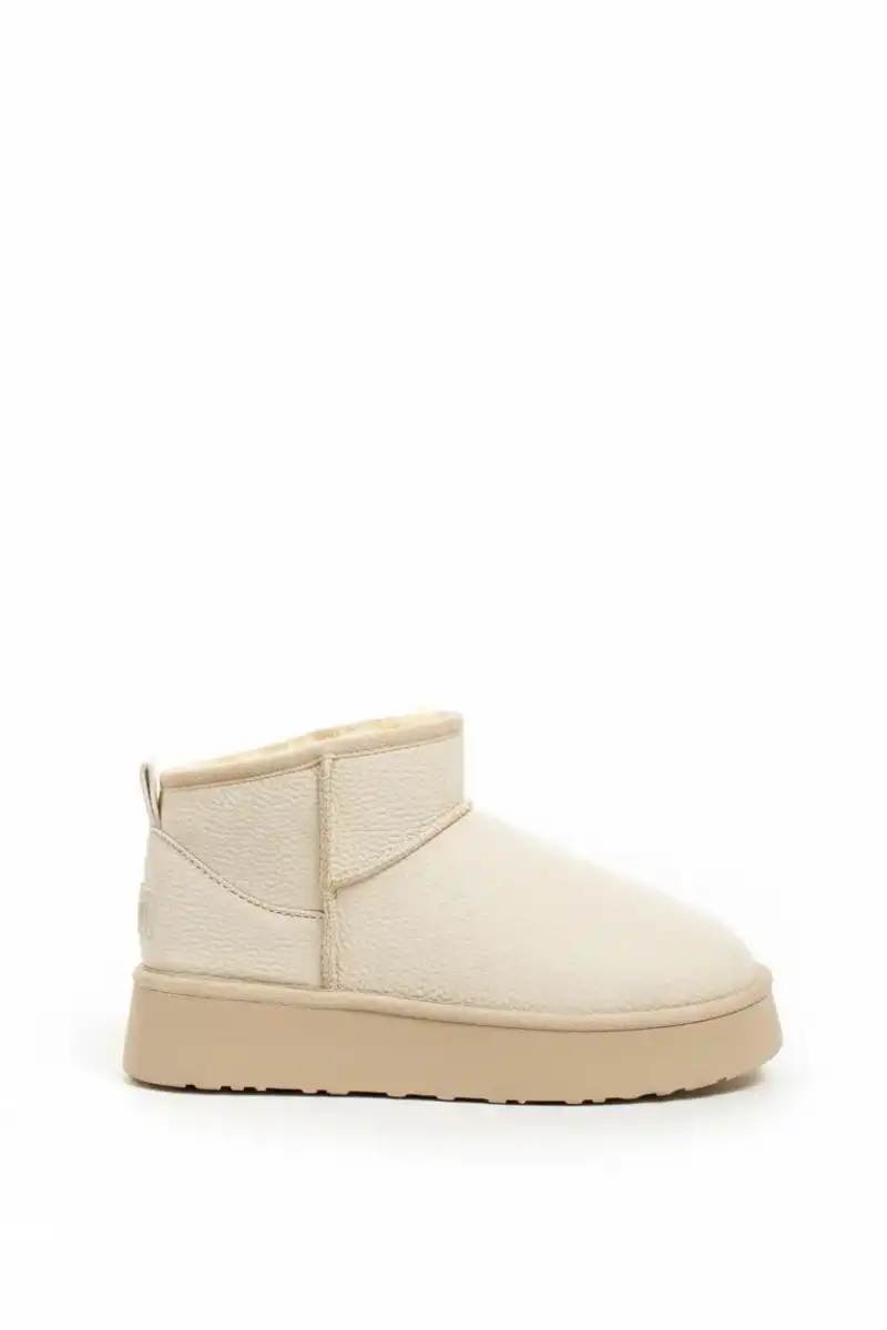 Yüksek Mini Classic İçi Kürklü Kadın Bot - Deri Bej