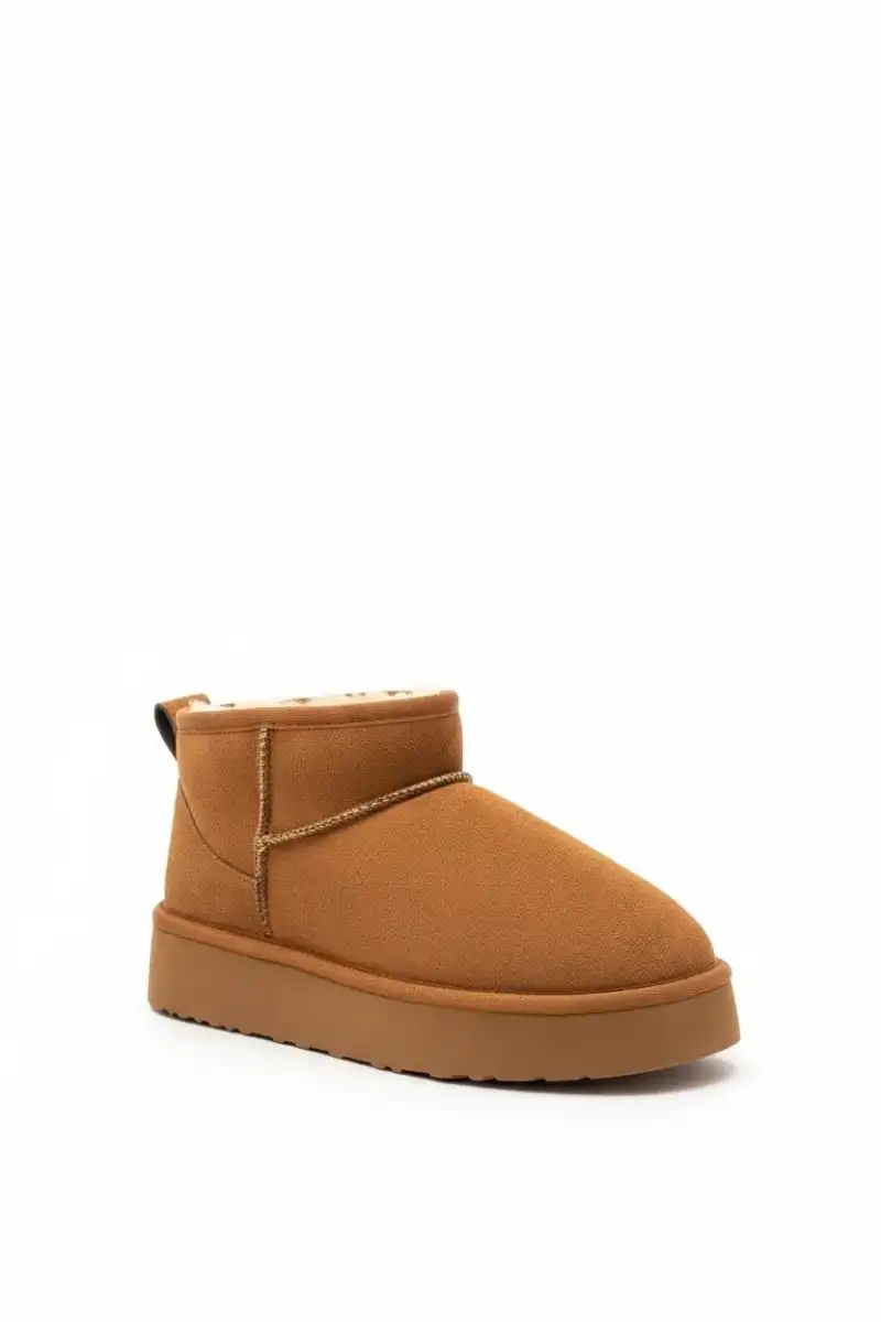 Yüksek Mini Classic Süet İçi Kürklü Kadın Bot - Taba