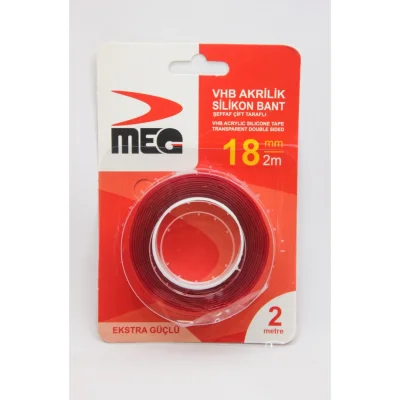 Akrilik Silikon Çift Taraflı Bant 18 mm x 2m.