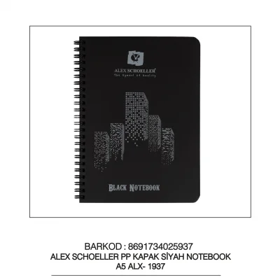 Alex Schoeller Spiralli Pp Kapak Defter Siyah A5 60 Yaprak