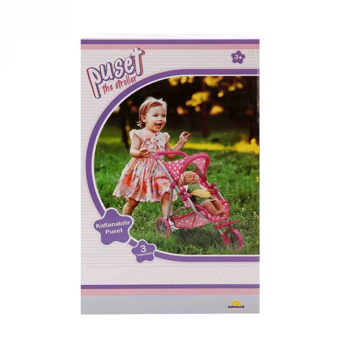 0663 Puantiye Desenli, 3 Tekerlekli Ve Tenteli Oyuncak Puset - Sunman