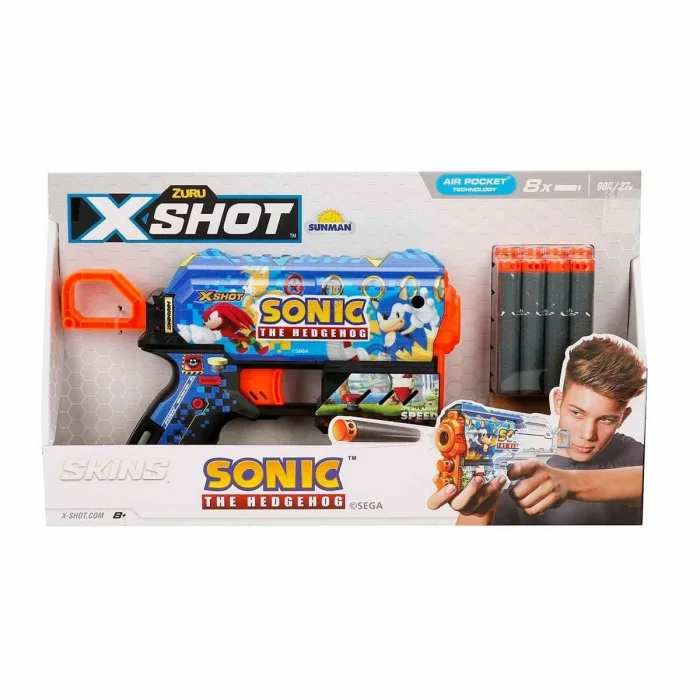 36648 X-shot Skins Flux Sonic The Hedgehog 8 Mermili Sünger Dart Atan Silah 21 Cm -sunman