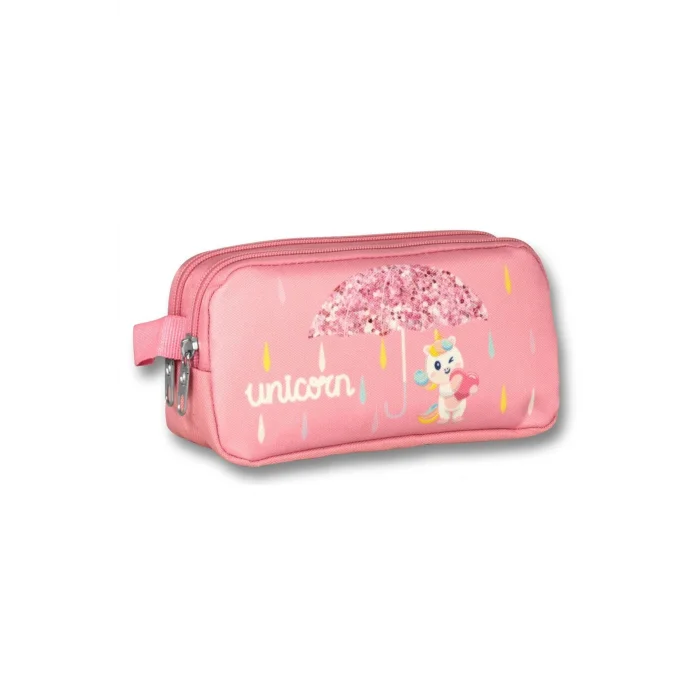 Cennec Simli Unicorn Baskılı Pembe Kız Çocuk Üçlü İlkokul Çanta Seti