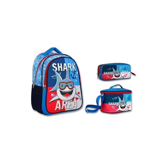 Cennec Lacivert Mavi Köpekbalığı İlkokul Sırt Çantası Seti - Erkek Çocuk