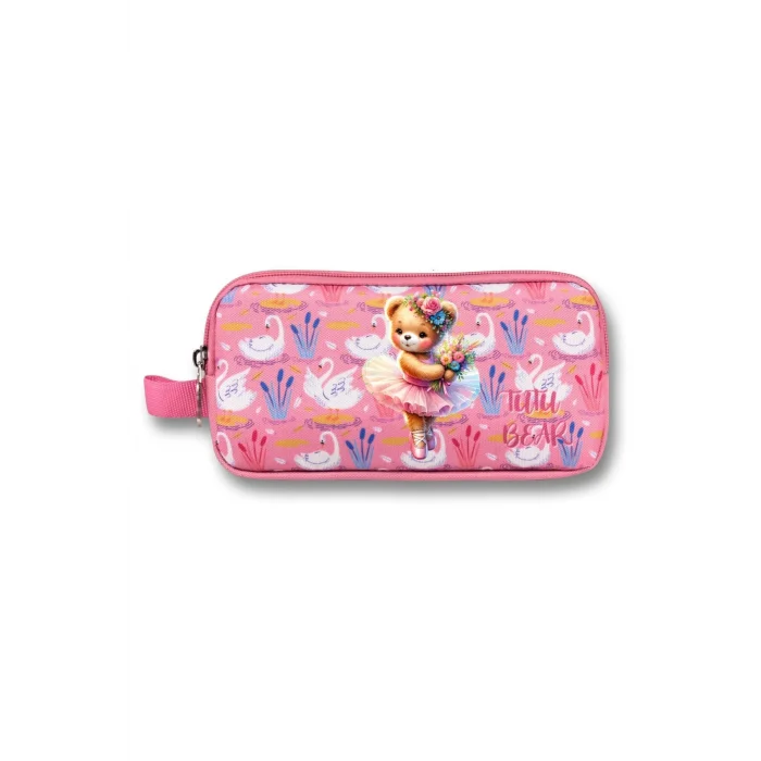 Ümit - 5002 - İki Bölmeli Balerin Ayıcık Baskılı Kalemlik - Pembe - 5002