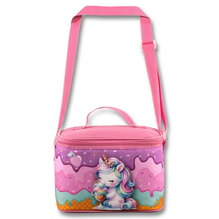 Ümit - 5004 -  Çanta Termoslu/Isı Yalıtımlı Beslenme Çantası - Dondurma Yiyen Unicorn, Mor Pembe (kız )