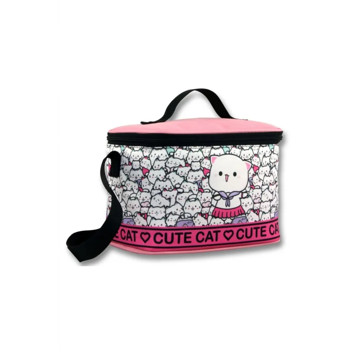 Ümit Çanta Kız Çocuk Beslenme Çantası (Thermo Isı Yalıtımlı) - Sevimli Kediler - Pembe Beyaz - 5013