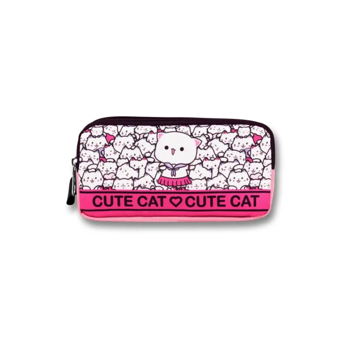 Ümit Çanta 5014 (Sevimli Kediler Desenli - Pembe Beyaz Renkli) Kız Çocuk Kalem Çantası