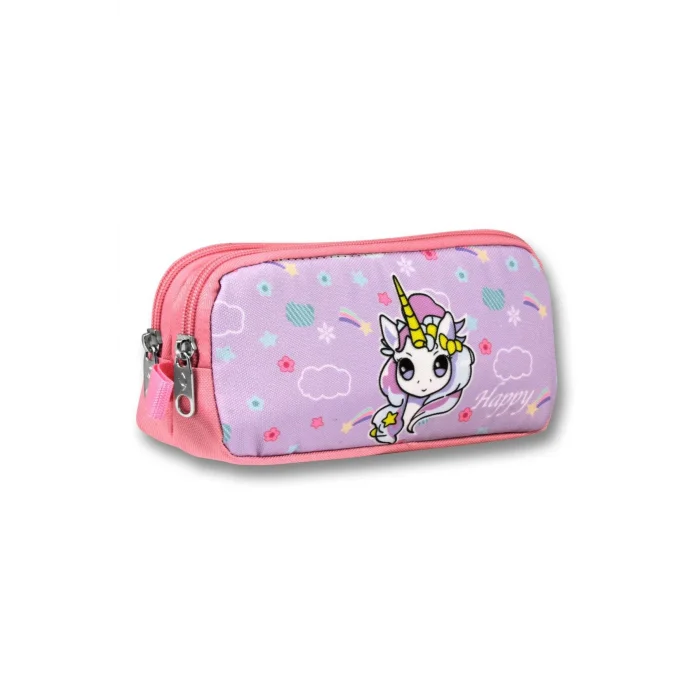 Ümit Çanta Turkuaz Pembe Gökkuşağı Unicorn Desenli Kalem Çantası - Kız Çocuk - 5017
