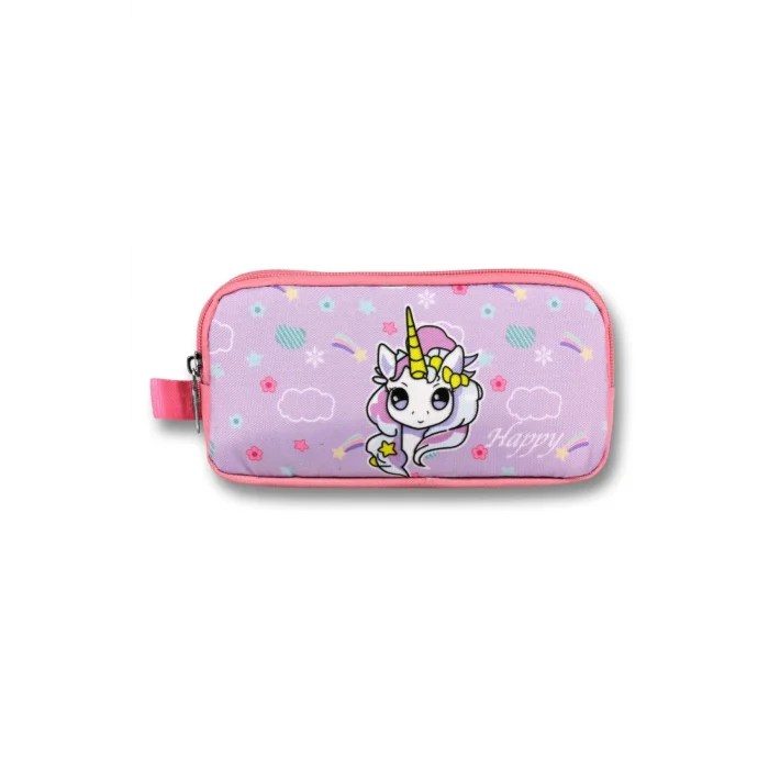 Ümit Çanta Turkuaz Pembe Gökkuşağı Unicorn Desenli Kalem Çantası - Kız Çocuk - 5017