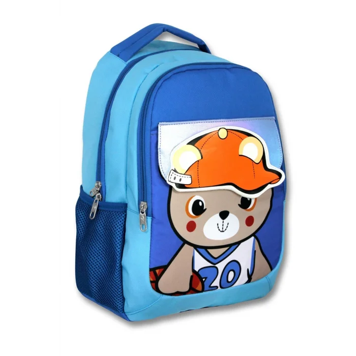 Cennec 5021 (Şapkalı Ayıcık - Mavi - Erkek Çocuk) Okul Çantası - Şapka Detaylı Bölme